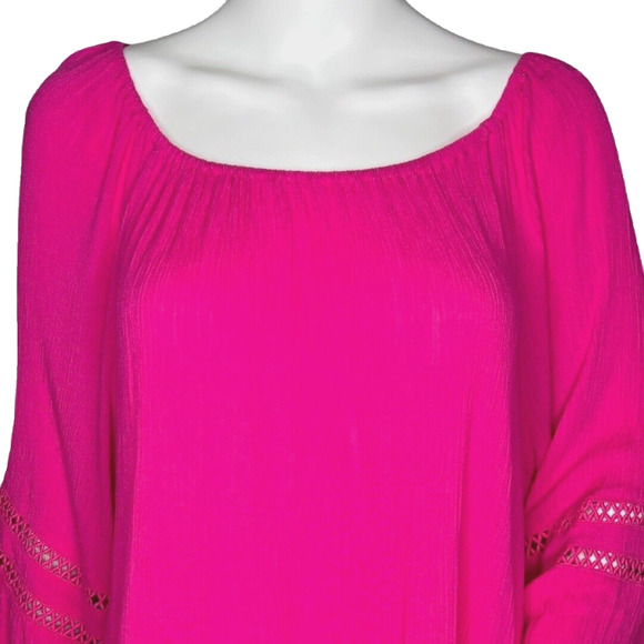 New Directions Shirt Womens XL Pink Crochet Trim Barbiecore Bohemain Peasant - Picture 5 of 8